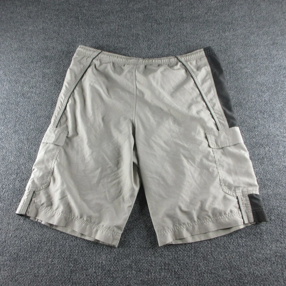 Nike‎ Swim Shorts Mens M Beige Cargo 12 Inseam Lined Quick Dry Athletic Trunks